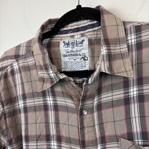 Levis Plaid Shirt Mens Large Brown Long Sleeve Flannel Button Casual Pearl Snap